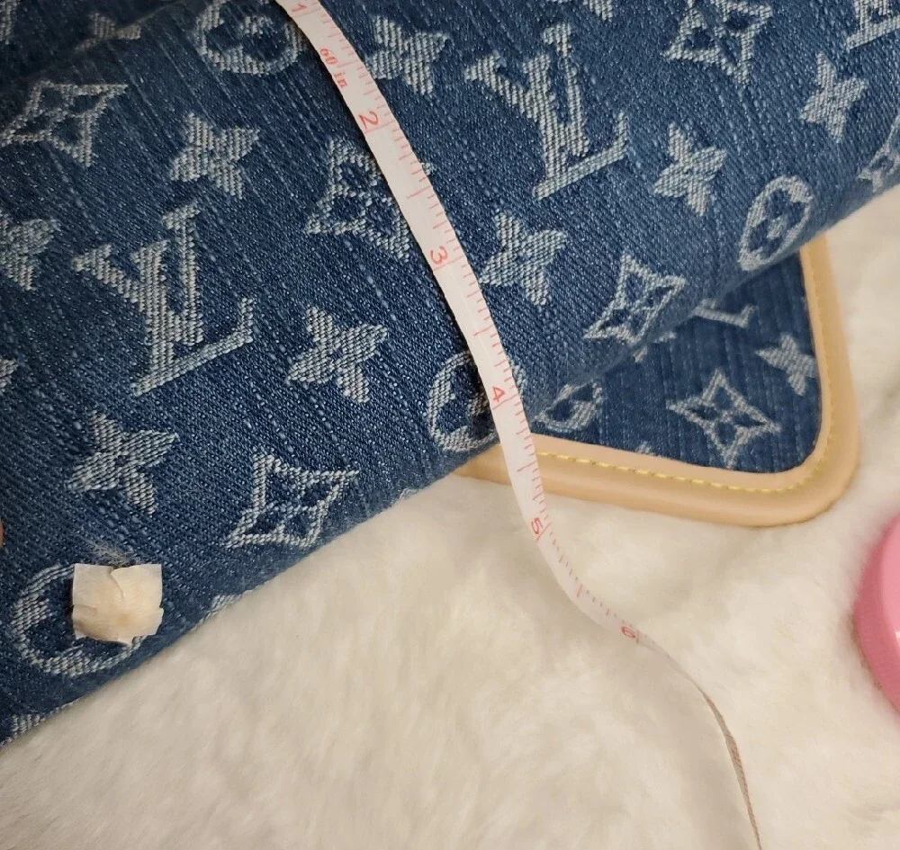 Blue Monogram Denim Shoulder Bag with Beige Trim